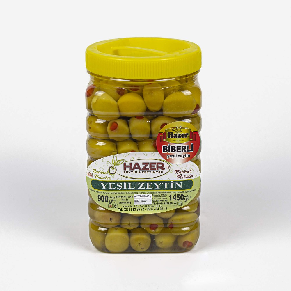 Hazer Biberli Yeşil Zeytin 1 kg.